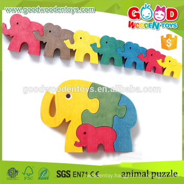 Seven Elephant Puzzle Toy Best Selling Lovely Design Wooden Animal Puzzle for Baby